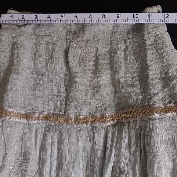 Free People Ella Tiered‎ Midi Skirt Size 0 Sky Blue Smocked Beaded Boho NWT - Picture 8 of 9